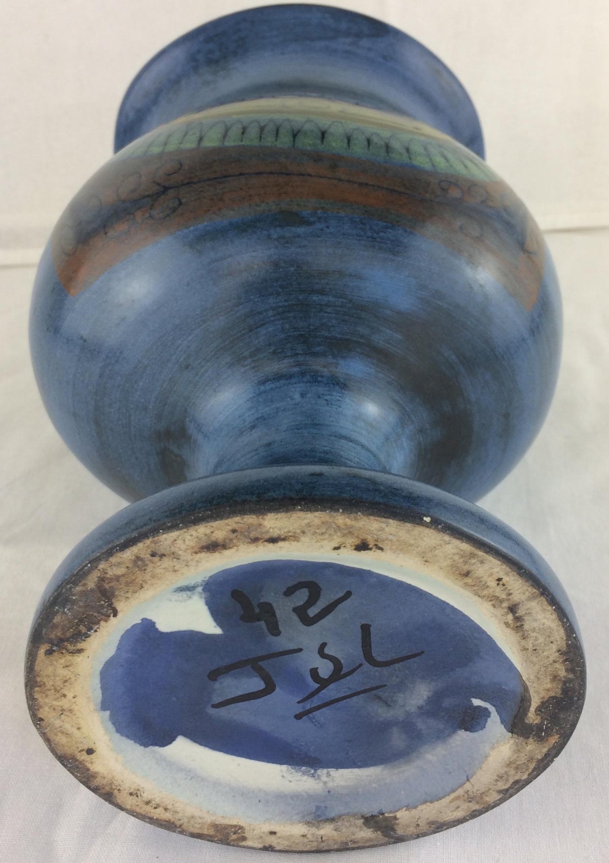 Jean de Lespinasse French Mid-Century Ceramic Vase, Blue Ceramic Vase — detail 6