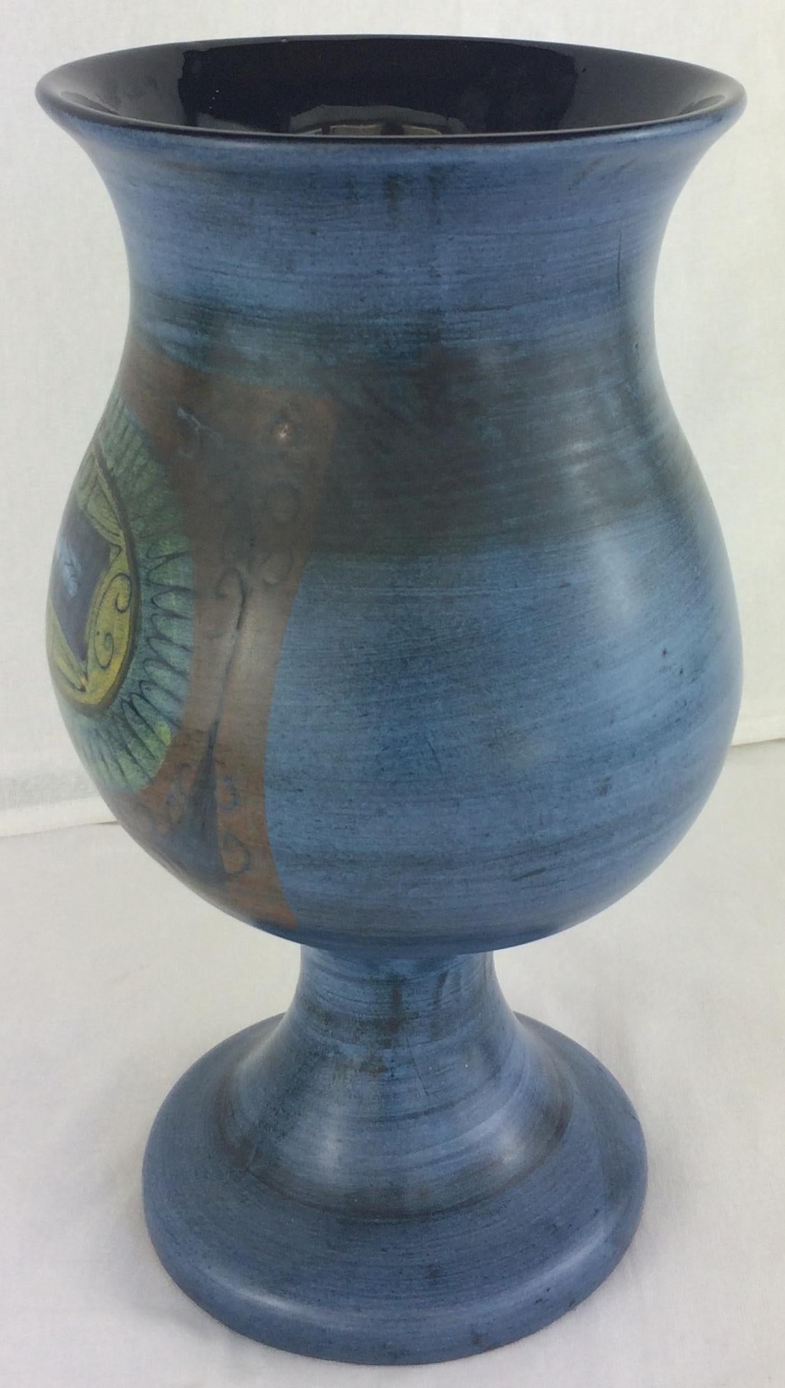 Jean de Lespinasse French Mid-Century Ceramic Vase, Blue Ceramic Vase — detail 5