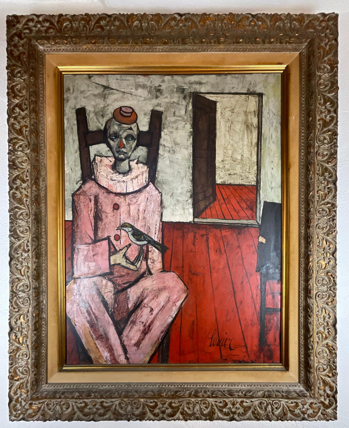 Charles Levier Painting "Clown Avec Un Oiseau" — detail 2