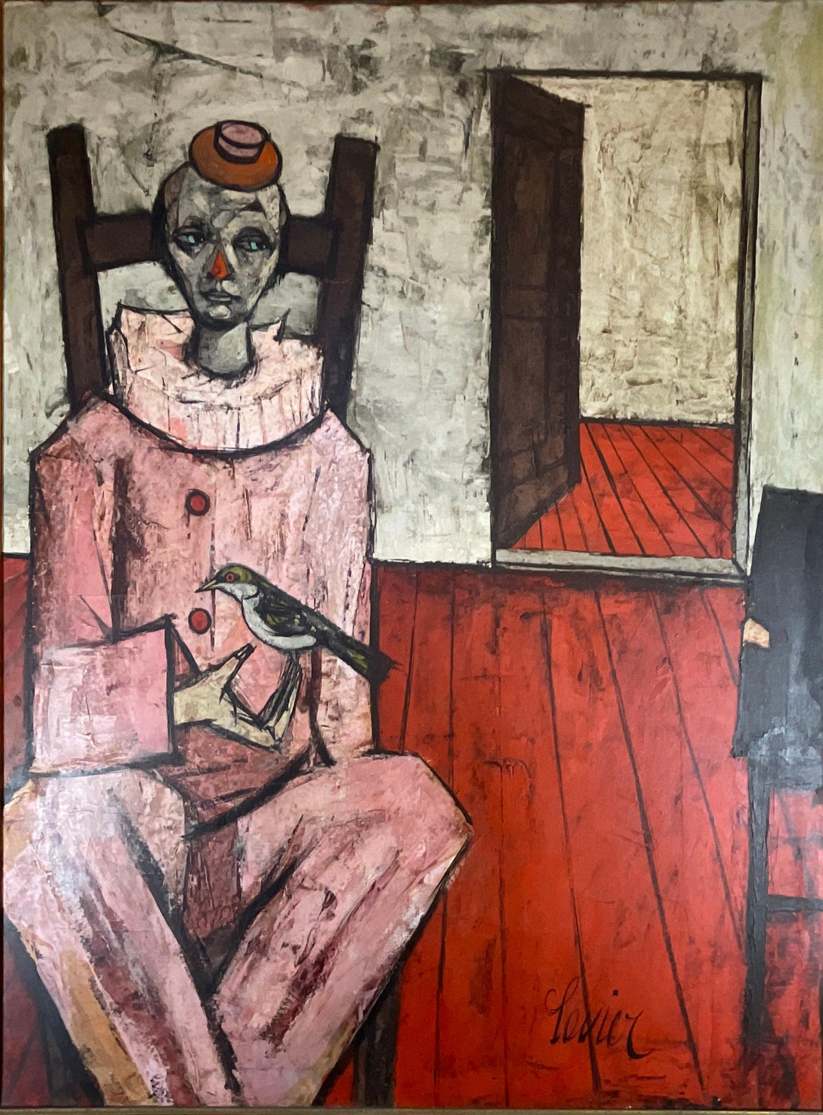 Charles Levier Painting "Clown Avec Un Oiseau" — detail 3