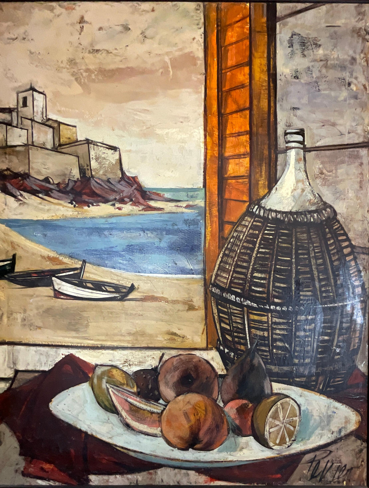 Charles Levier Seascape and Still Life Oil on Canvas Painting — detail 3