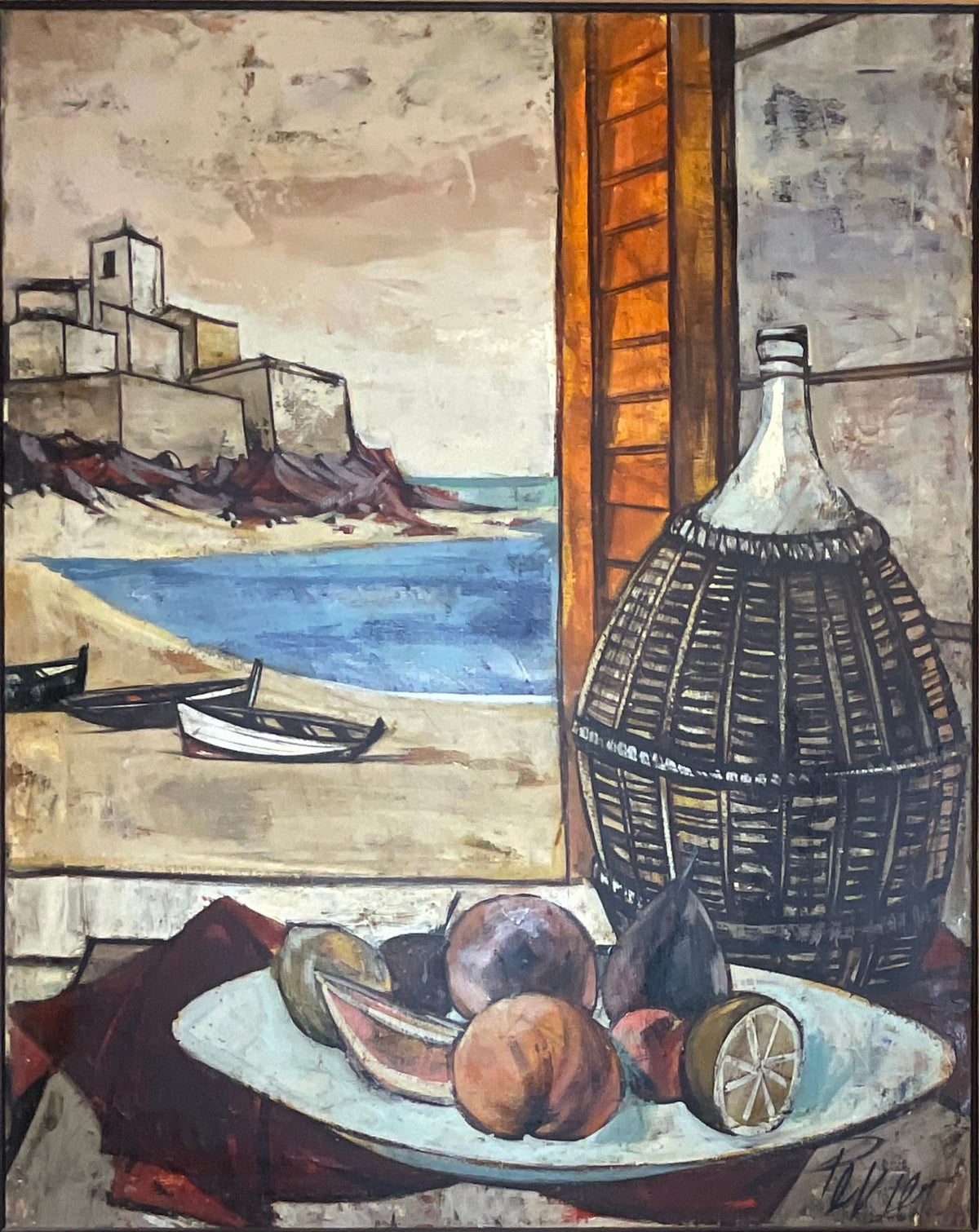 Charles Levier Seascape and Still Life Oil on Canvas Painting — detail 5