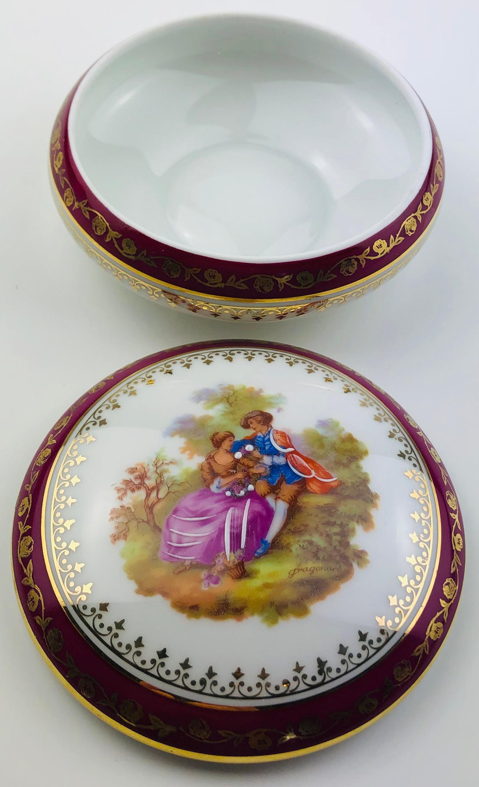 French Limoges Hand Painted Gold Trim Trinket Jewelry Box or Candy Dish — detail 3
