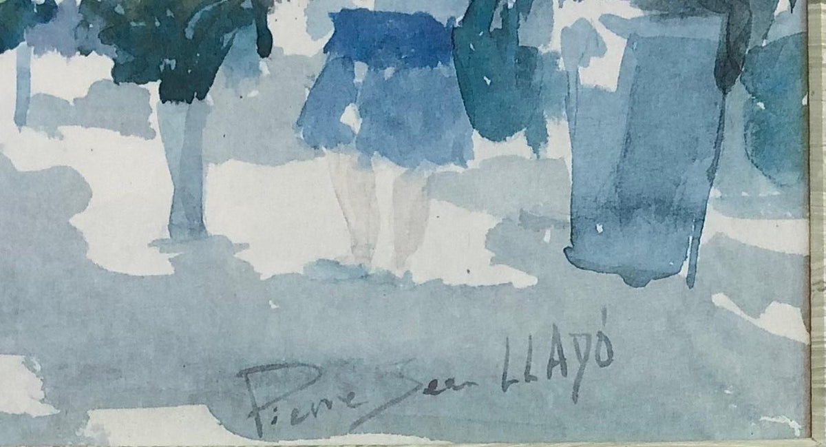 French Watercolor Painting Signed Pierre Jean Llado Marche de Fleurs Nice — detail 5