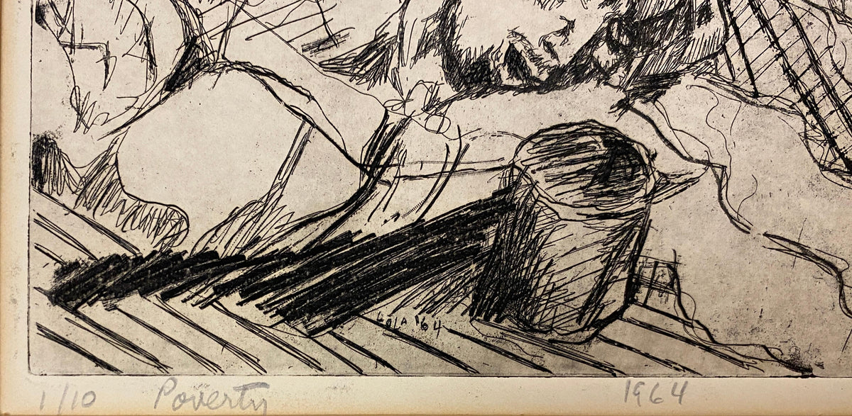 Lola Eve Stern Contemporary Black and White Lithograph Titled "Poverty" — detail 2