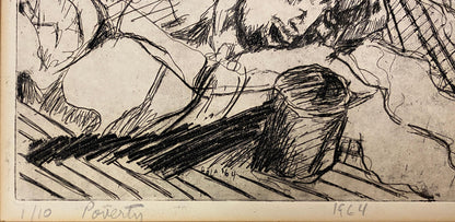 Lola Eve Stern Contemporary Black and White Lithograph Titled "Poverty" — detail 2