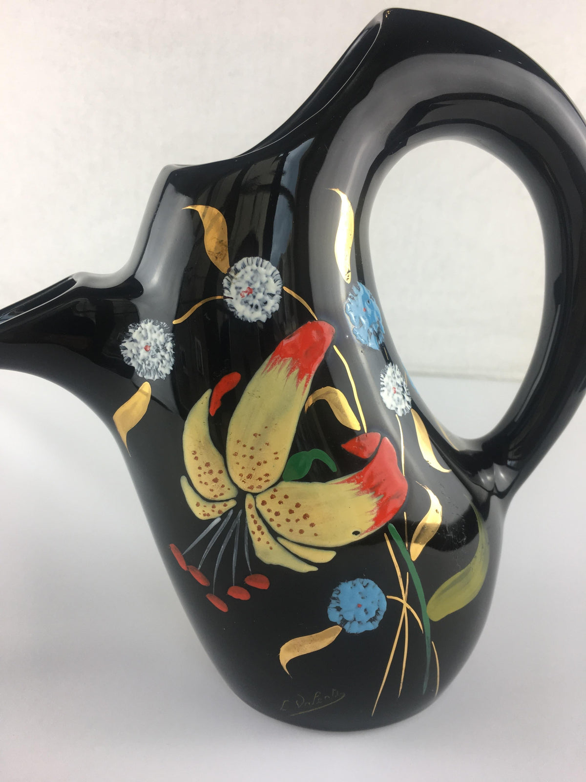 French Midcentury Glazed Pitcher Vase by Longwy circa 1950s — detail 8