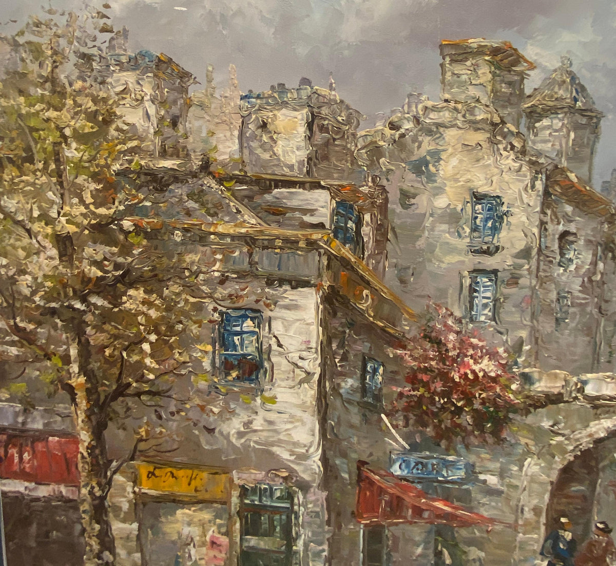 Louis Basset Paris Montmartre Street Scene Oil Painting, Café Terrace, Framed — detail 4