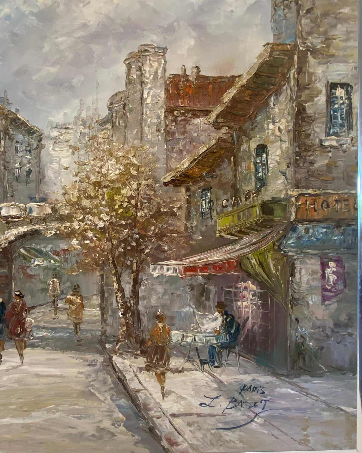 Louis Basset Paris Montmartre Street Scene Oil Painting, Café Terrace, Framed — detail 6