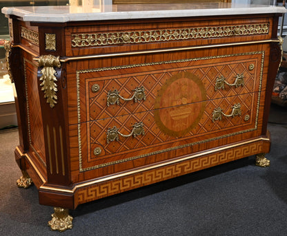Louis XVI Style Ormolu Mounted Commode with Italian White Marble Top — detail 2