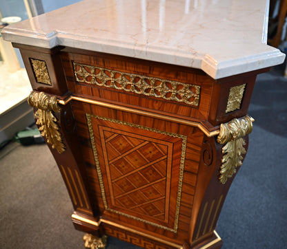 Louis XVI Style Ormolu Mounted Commode with Italian White Marble Top — detail 4