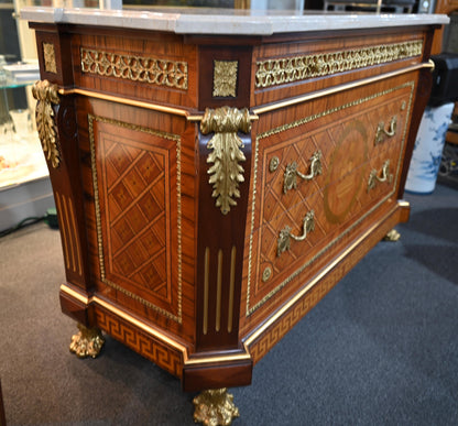 Louis XVI Style Ormolu Mounted Commode with Italian White Marble Top — detail 5