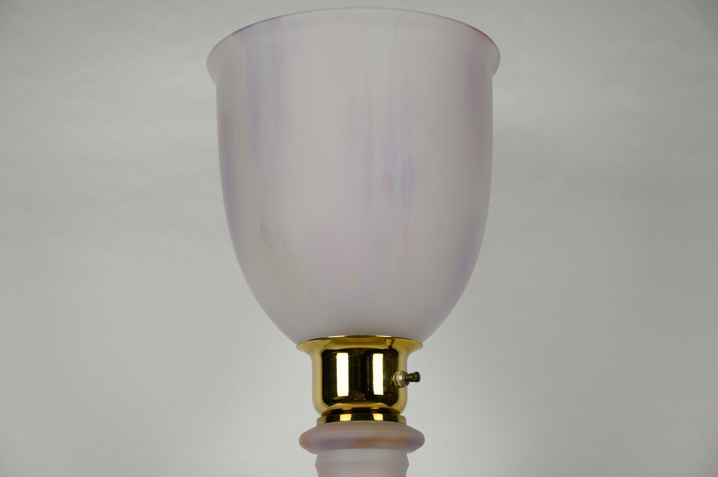 French Art Deco Table Lamp by Mazda Brass and Pale Pink Opaline — detail 3
