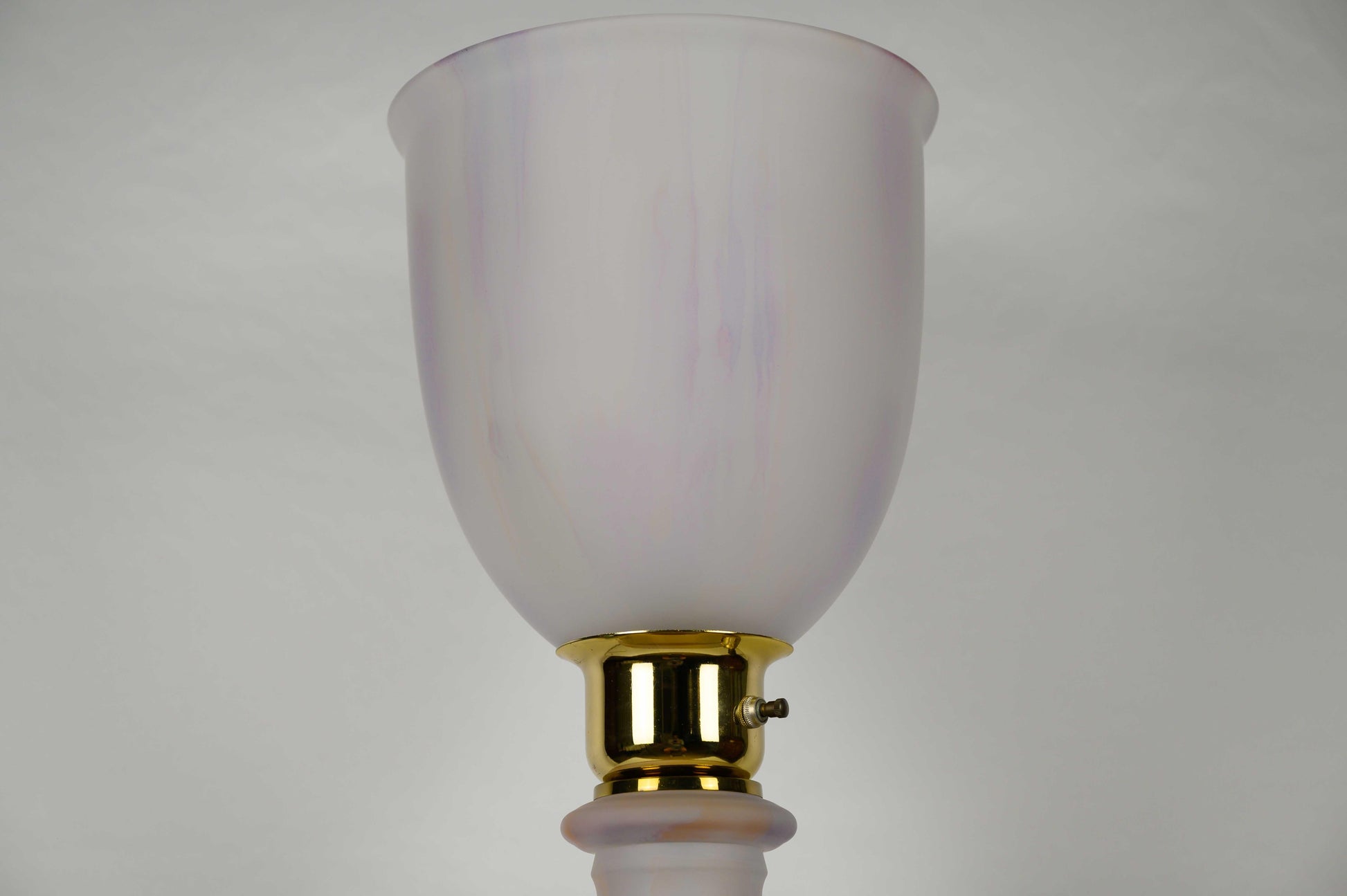 French Art Deco Table Lamp by Mazda Brass and Pale Pink Opaline — detail 3