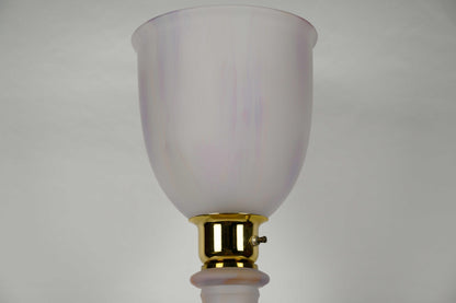 French Art Deco Table Lamp by Mazda Brass and Pale Pink Opaline — detail 3