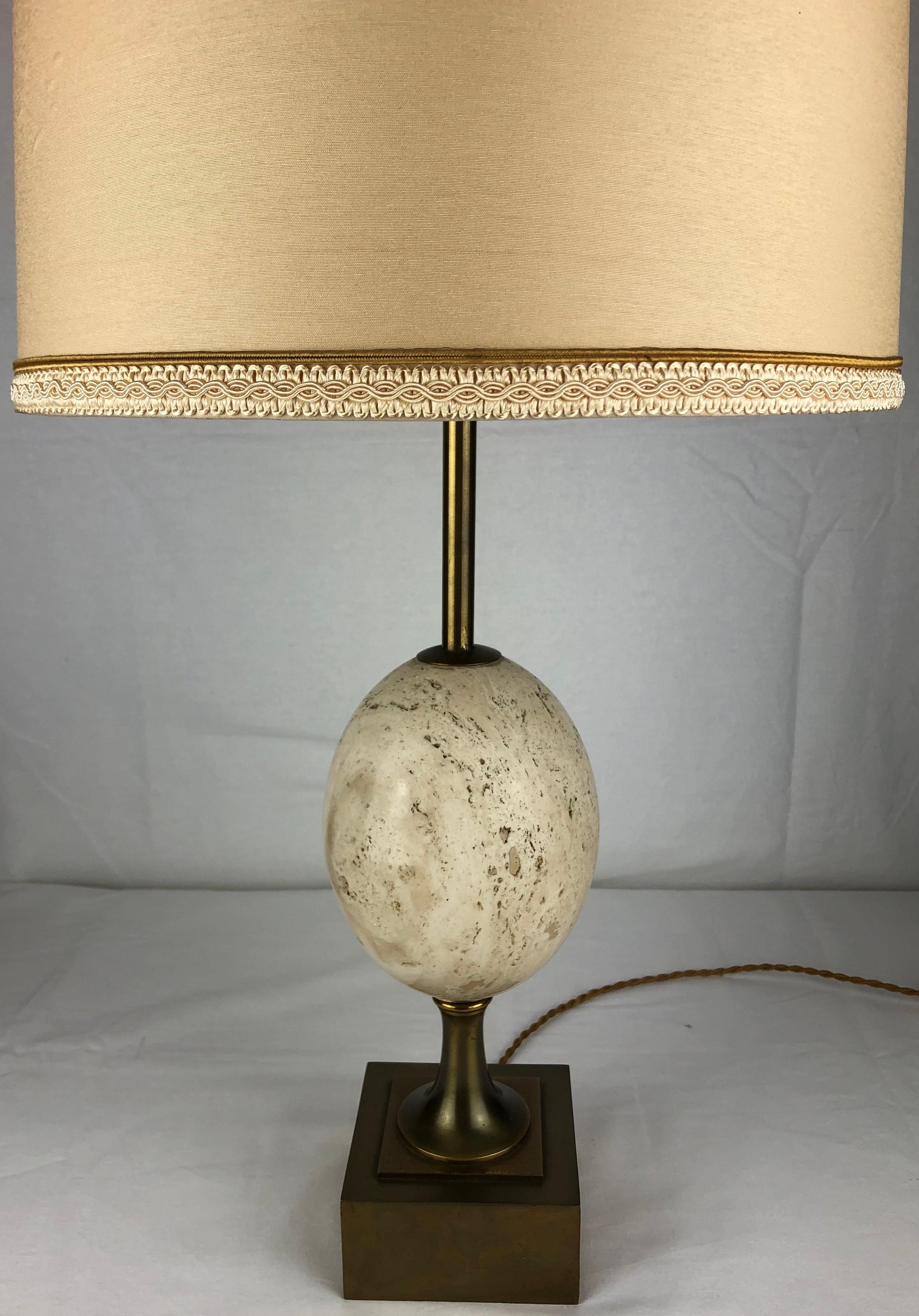 Maison Charles Travertine Table Lamp with Brass Mounts, Signed — detail 5