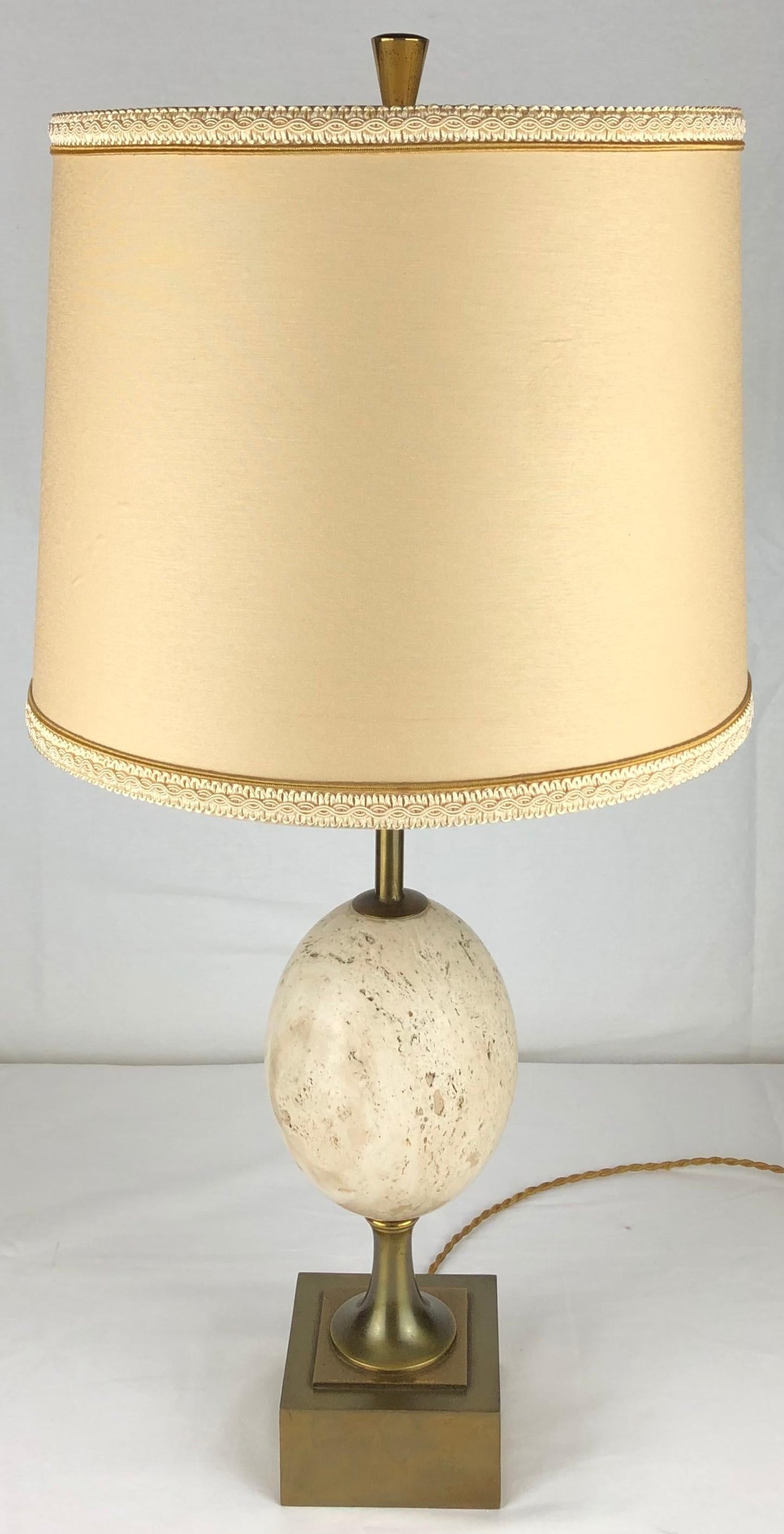 Maison Charles Travertine Table Lamp with Brass Mounts, Signed — detail 6
