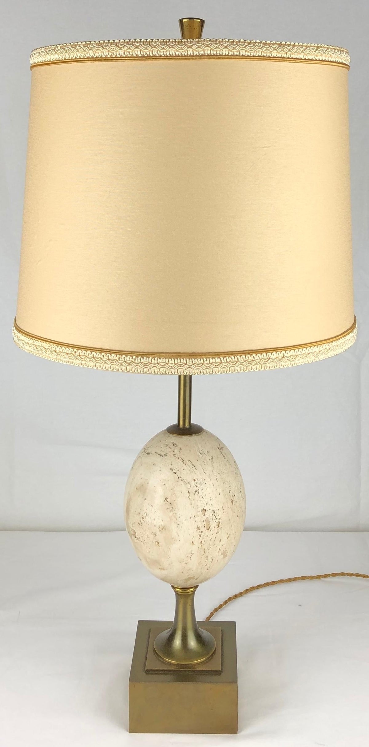 Maison Charles Travertine Table Lamp with Brass Mounts, Signed — detail 8