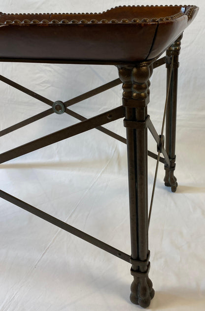 Maitland Smith Side Table, Leather Brass Nailhead Paw Feet Side Coffee End Table — detail 4