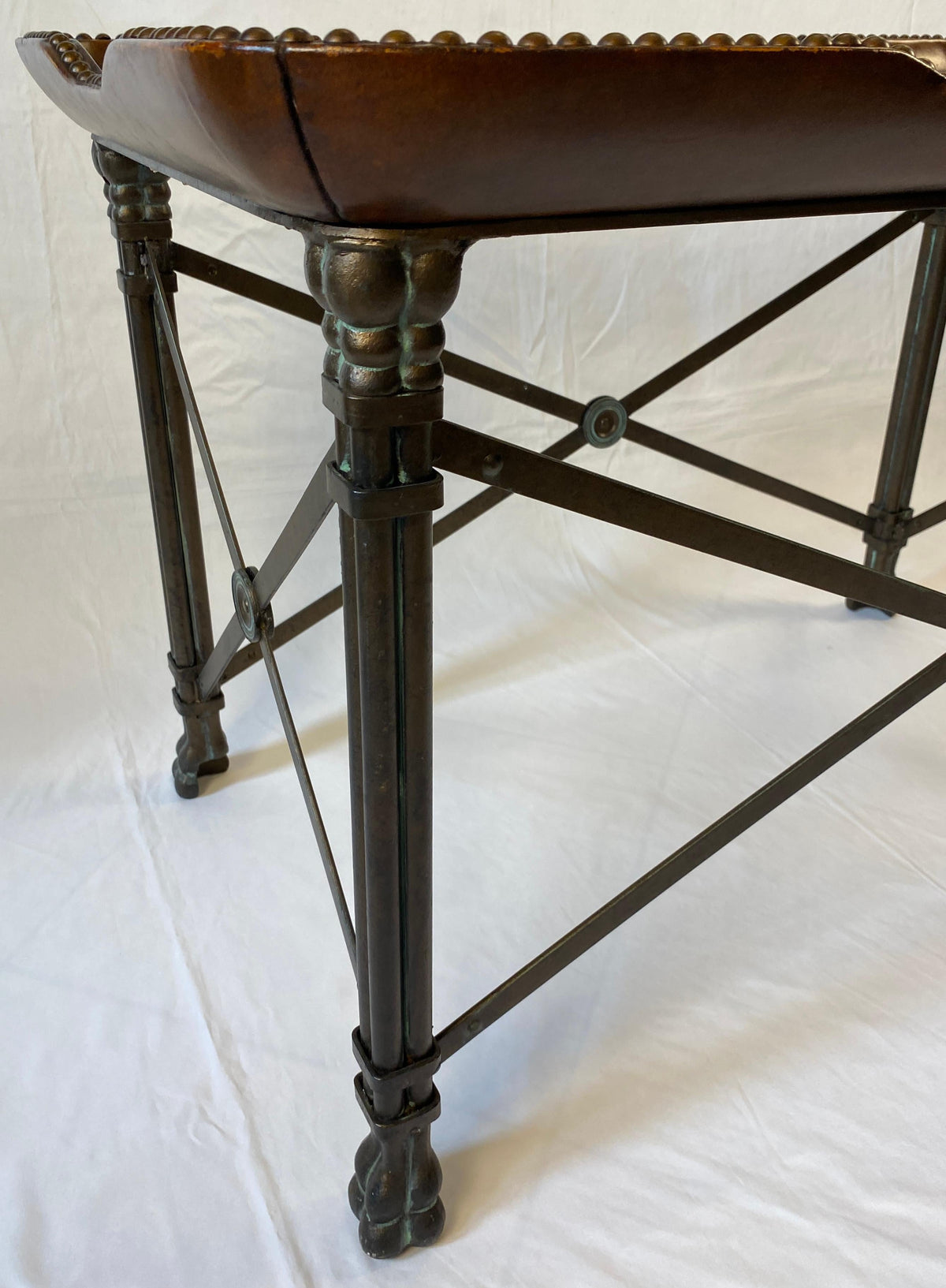 Maitland Smith Side Table, Leather Brass Nailhead Paw Feet Side Coffee End Table — detail 5