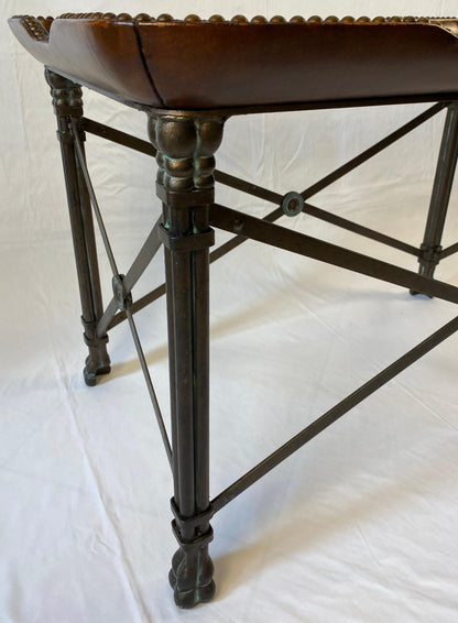 Maitland Smith Side Table, Leather Brass Nailhead Paw Feet Side Coffee End Table — detail 5