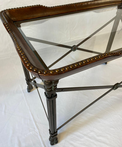 Maitland Smith Side Table, Leather Brass Nailhead Paw Feet Side Coffee End Table — detail 6