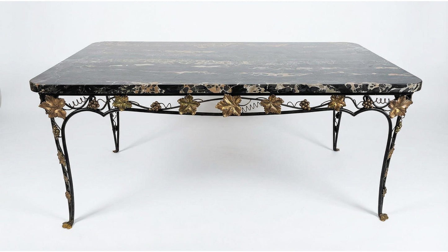 Edgar Brandt Style French Art Deco Wrought Iron Dining Table & 6 Chairs — detail 4