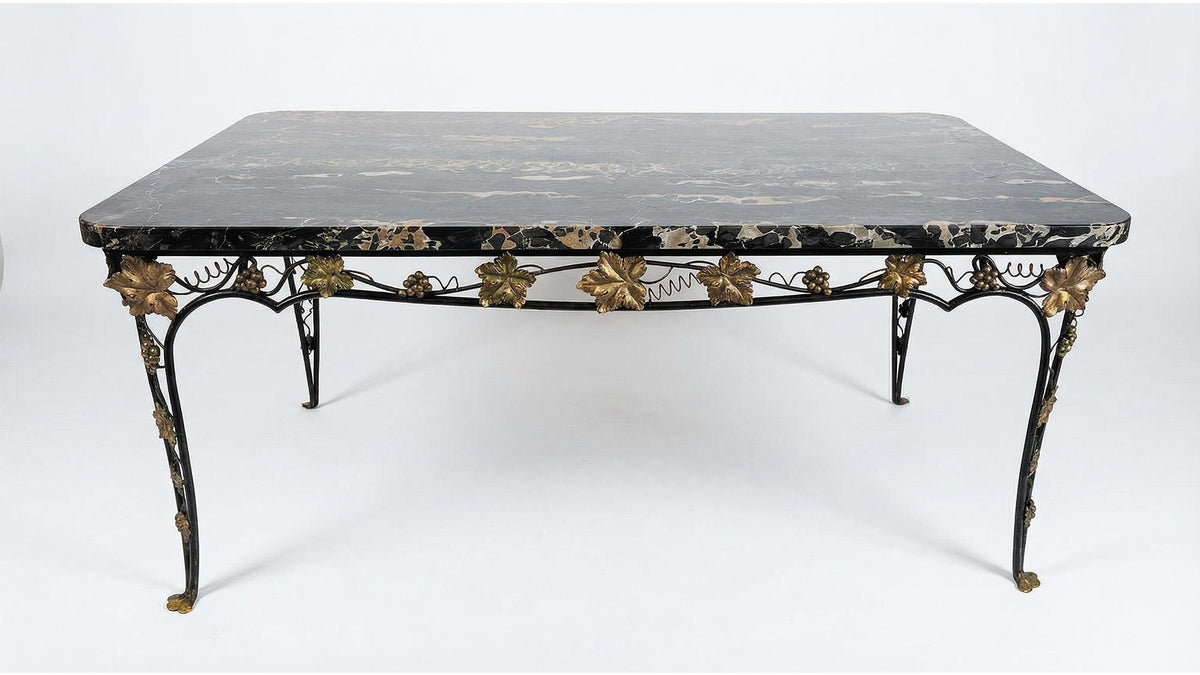 Edgar Brandt Style French Art Deco Wrought Iron Dining Table & 6 Chairs — detail 4