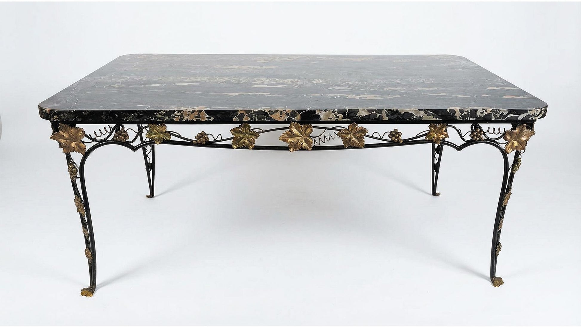 Edgar Brandt Style French Art Deco Wrought Iron Dining Table & 6 Chairs — detail 4