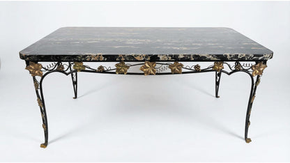 Edgar Brandt Style French Art Deco Wrought Iron Dining Table & 6 Chairs — detail 4