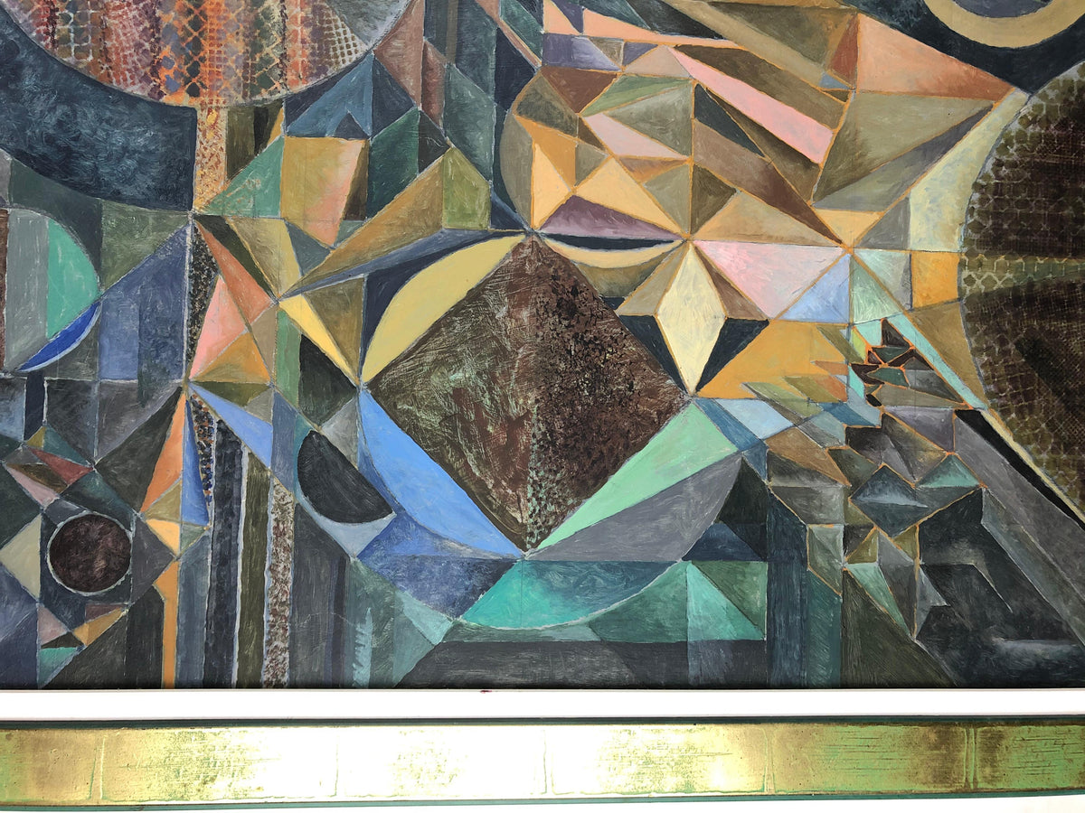 Oil on Canvas Abstract Cubism Painting in the Manner of Jacques Villon — detail 5