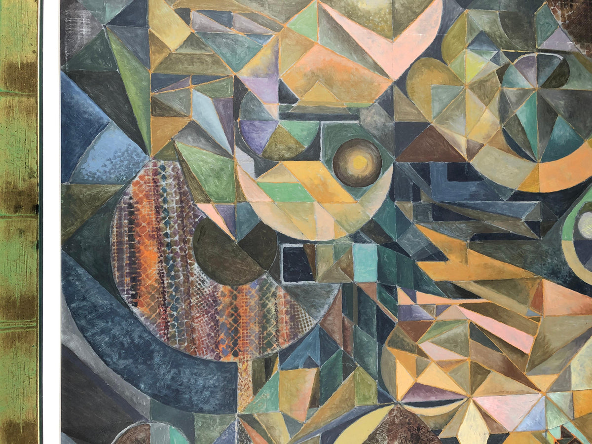 Oil on Canvas Abstract Cubism Painting in the Manner of Jacques Villon — detail 7