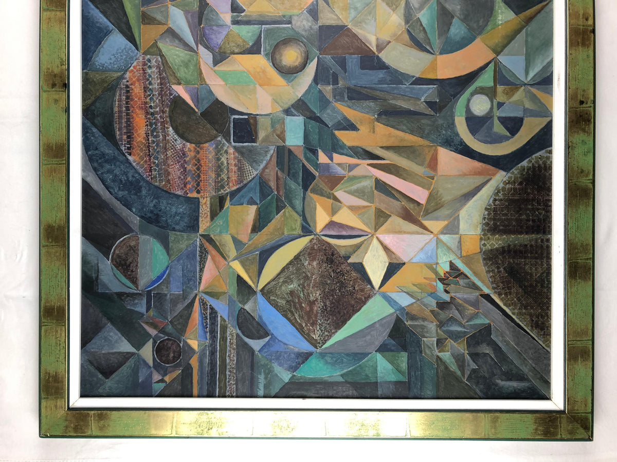 Oil on Canvas Abstract Cubism Painting in the Manner of Jacques Villon — detail 3