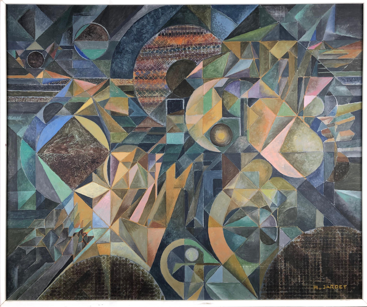 Oil on Canvas Abstract Cubism Painting in the Manner of Jacques Villon — detail 4