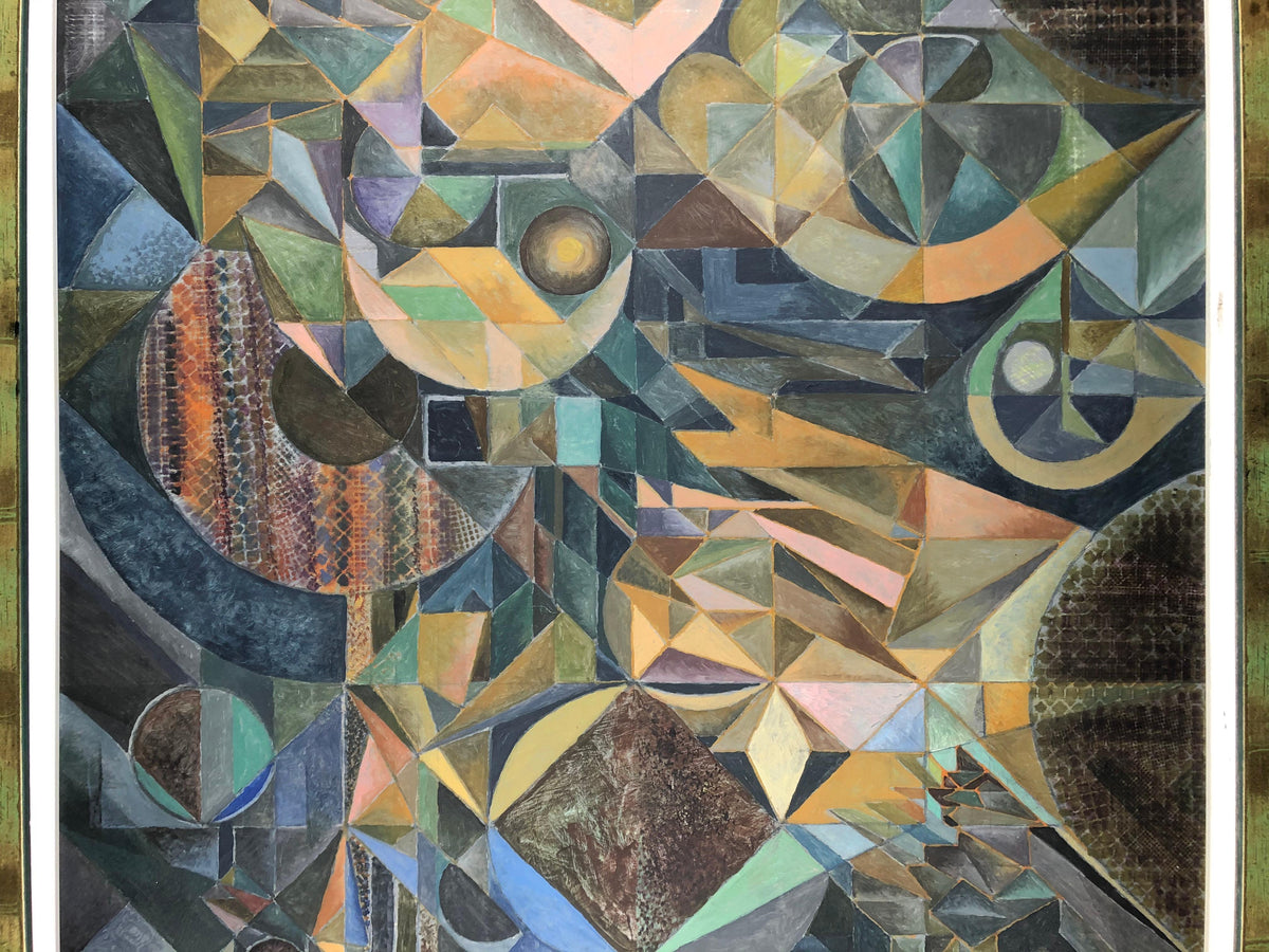 Oil on Canvas Abstract Cubism Painting in the Manner of Jacques Villon — detail 2