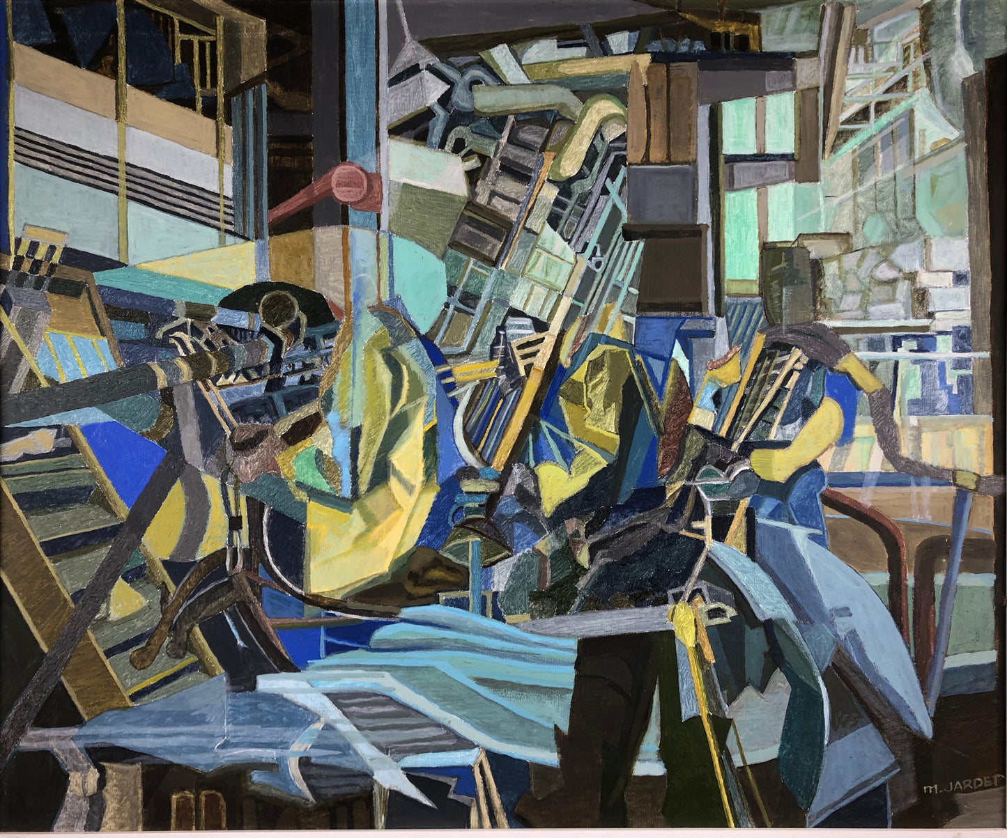 Oil on Canvas Abstract Cubism Painting in the manner of Jacques Villon — detail 2