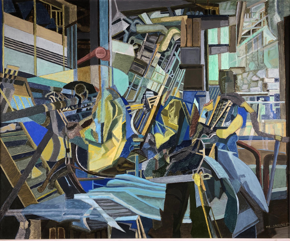 Oil on Canvas Abstract Cubism Painting in the manner of Jacques Villon — detail 2