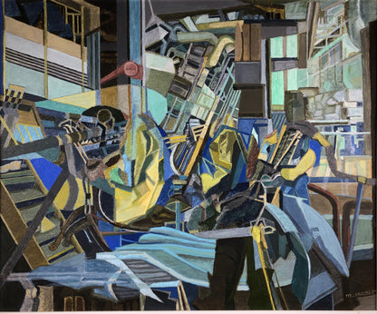 Oil on Canvas Abstract Cubism Painting in the manner of Jacques Villon — detail 2