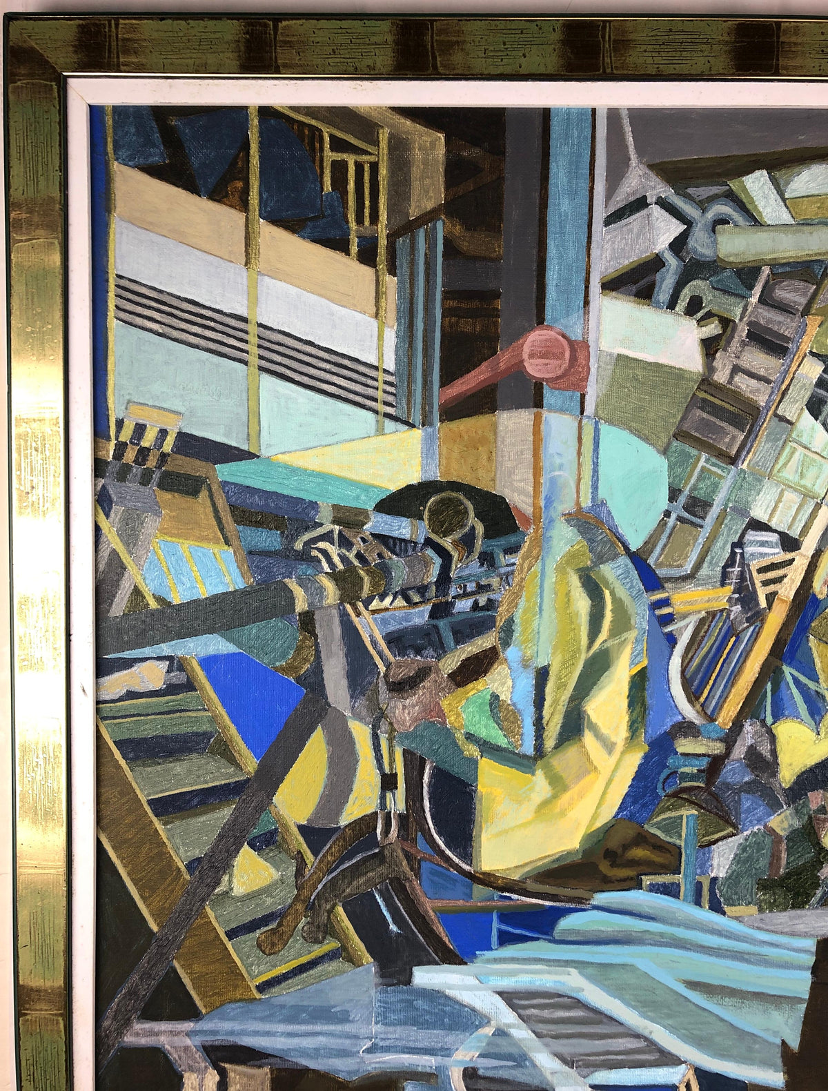 Oil on Canvas Abstract Cubism Painting in the manner of Jacques Villon — detail 3