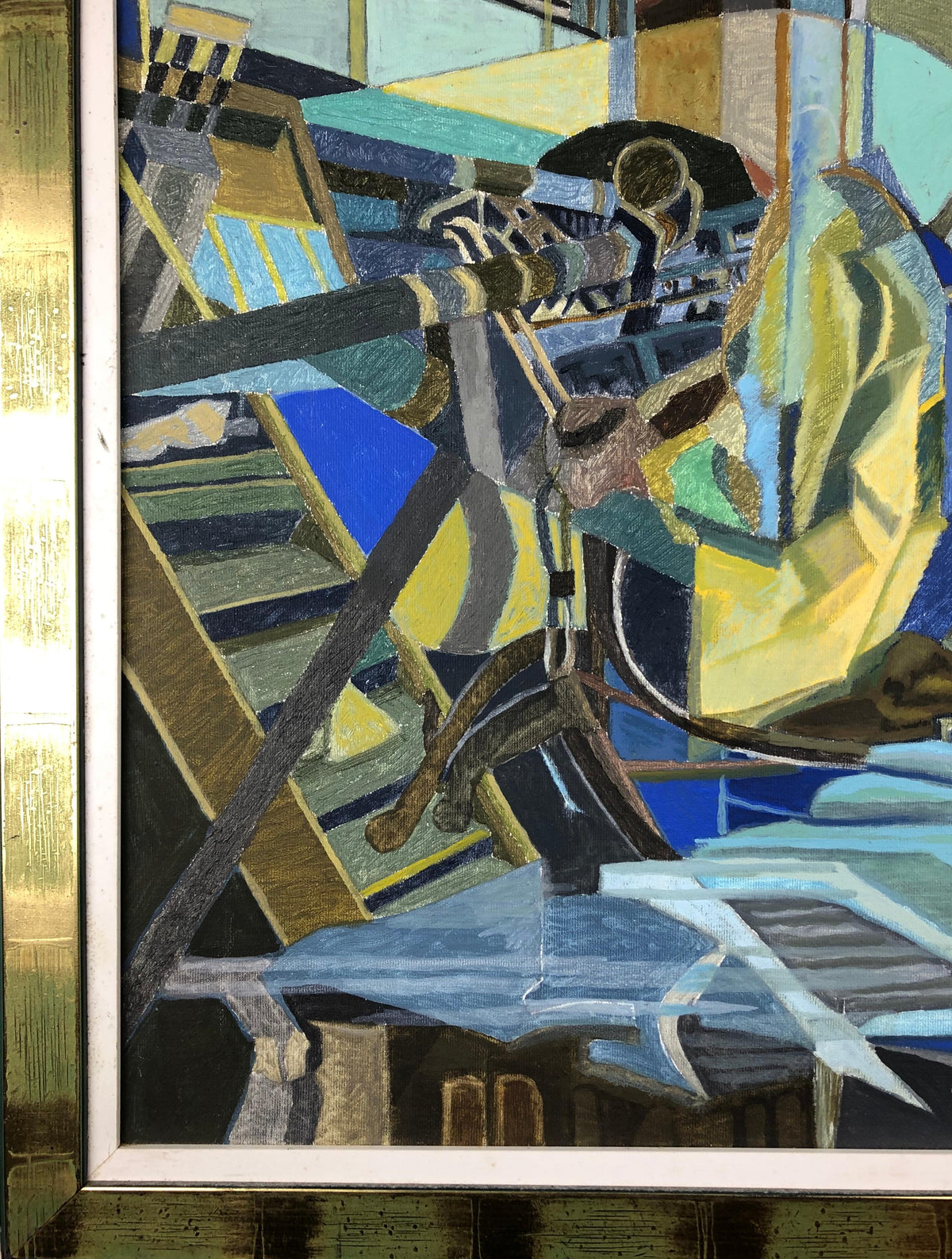 Oil on Canvas Abstract Cubism Painting in the manner of Jacques Villon — detail 6