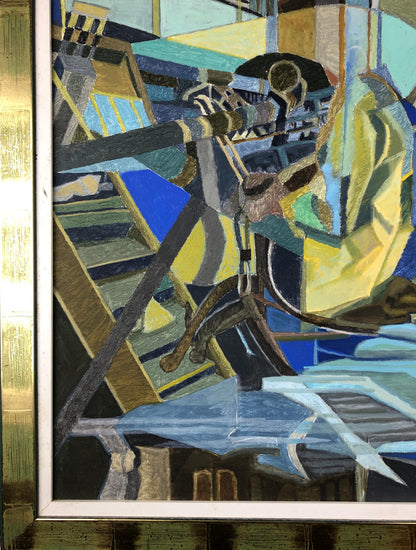 Oil on Canvas Abstract Cubism Painting in the manner of Jacques Villon — detail 6
