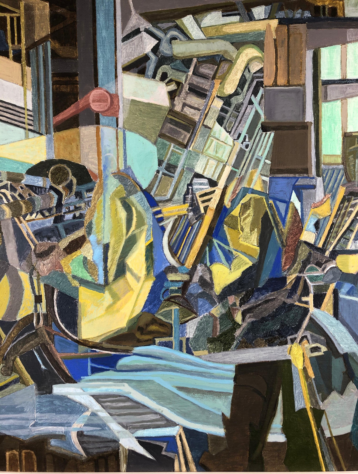 Oil on Canvas Abstract Cubism Painting in the manner of Jacques Villon — detail 7