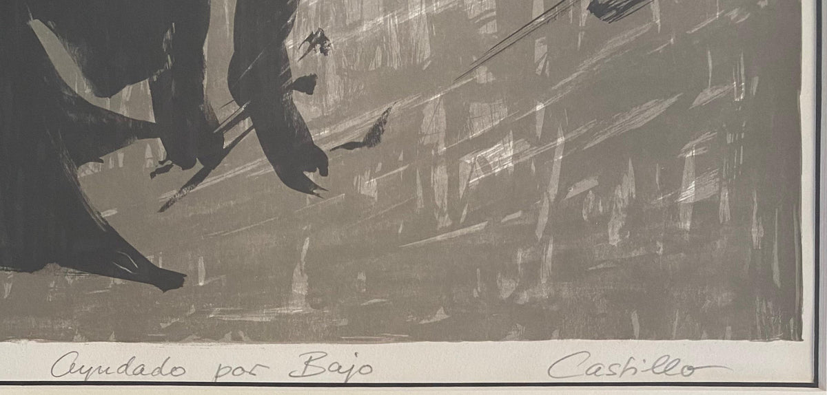 Black and White Lithograph by Jorge Fernando Castillo Titled "Ayudado por Abajo" — detail 3