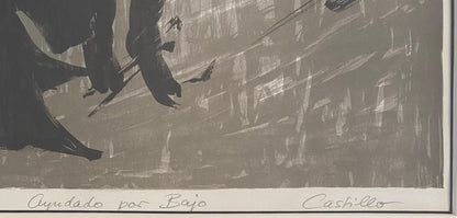 Black and White Lithograph by Jorge Fernando Castillo Titled "Ayudado por Abajo" — detail 3