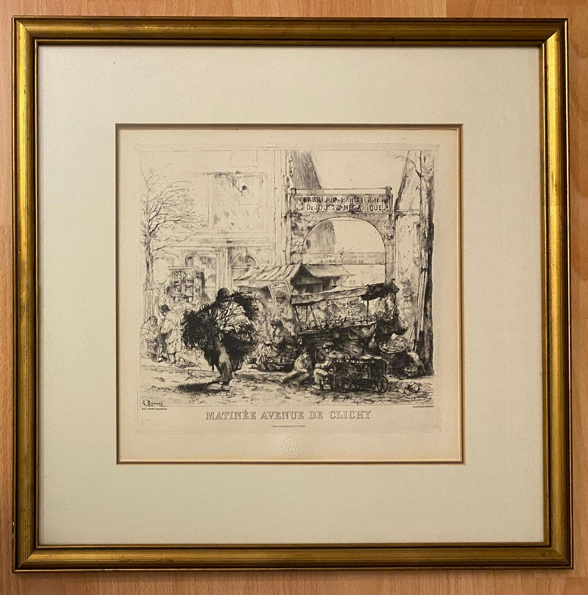 French Engraving Issued By The Louvre Museum "Matinee Avenue de Clichy" Framed — detail 5