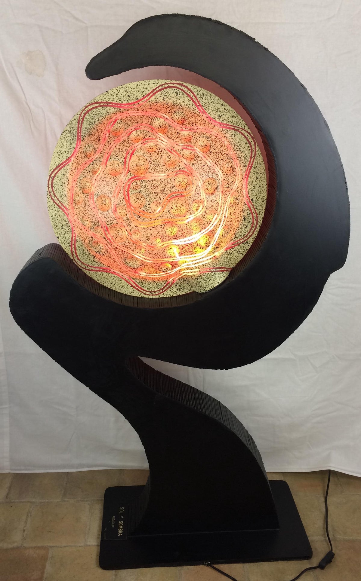 Wooden Sculptural Floor Lamp Ebonized Bamboo and Resin Shade — detail 4