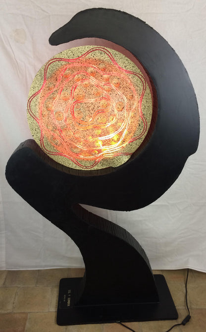 Wooden Sculptural Floor Lamp Ebonized Bamboo and Resin Shade — detail 4