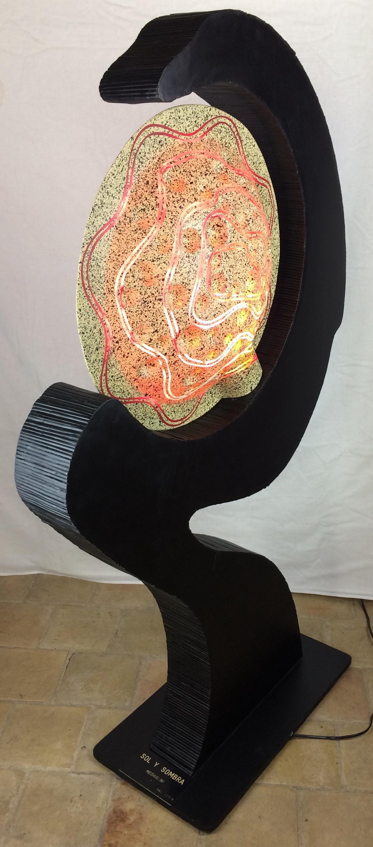 Wooden Sculptural Floor Lamp Ebonized Bamboo and Resin Shade — detail 7