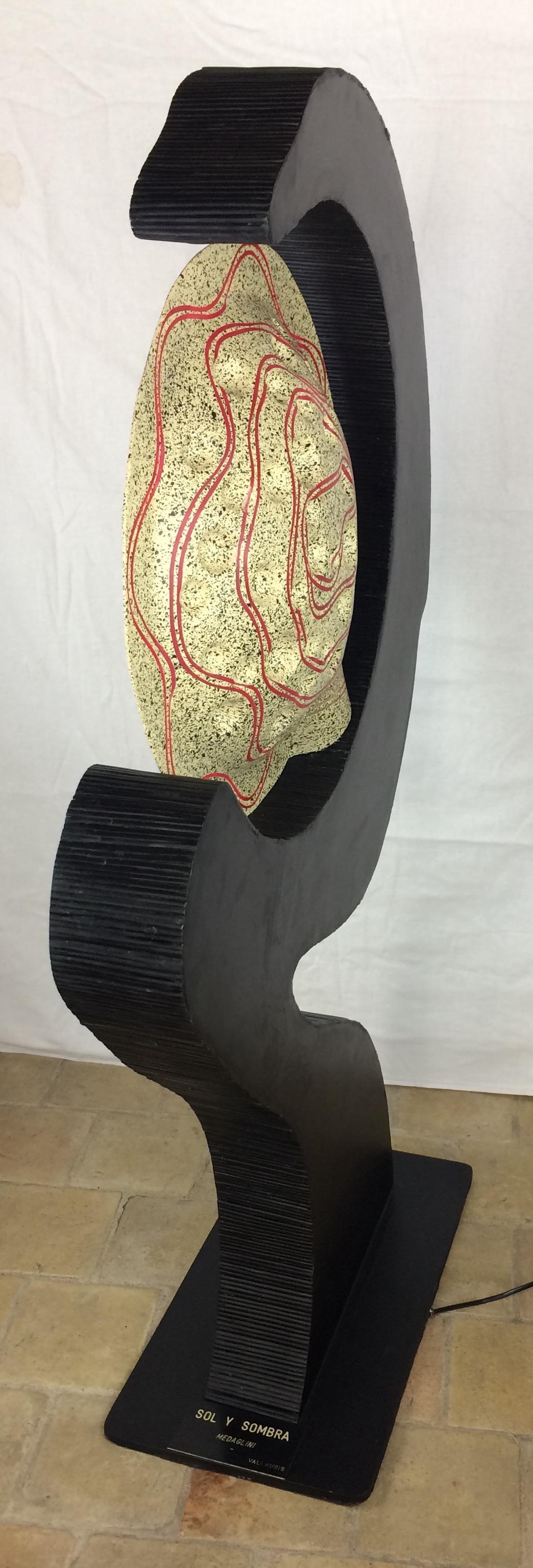 Wooden Sculptural Floor Lamp Ebonized Bamboo and Resin Shade — detail 8