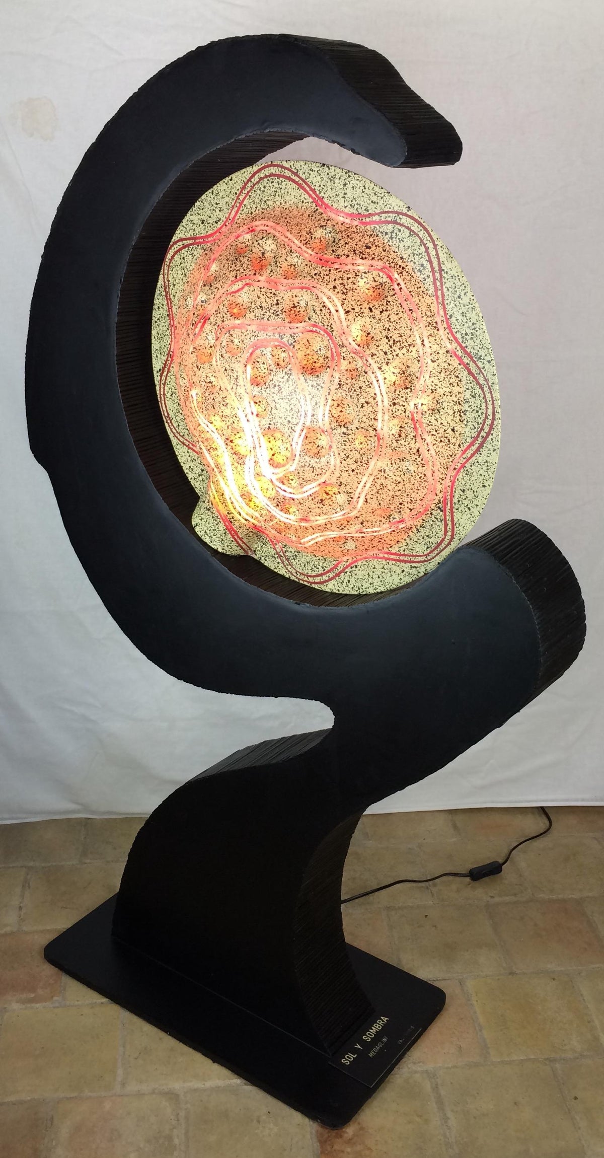 Wooden Sculptural Floor Lamp Ebonized Bamboo and Resin Shade — detail 18